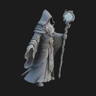 Hooded Wizard with Staff Statue Design 8 3D Print Model