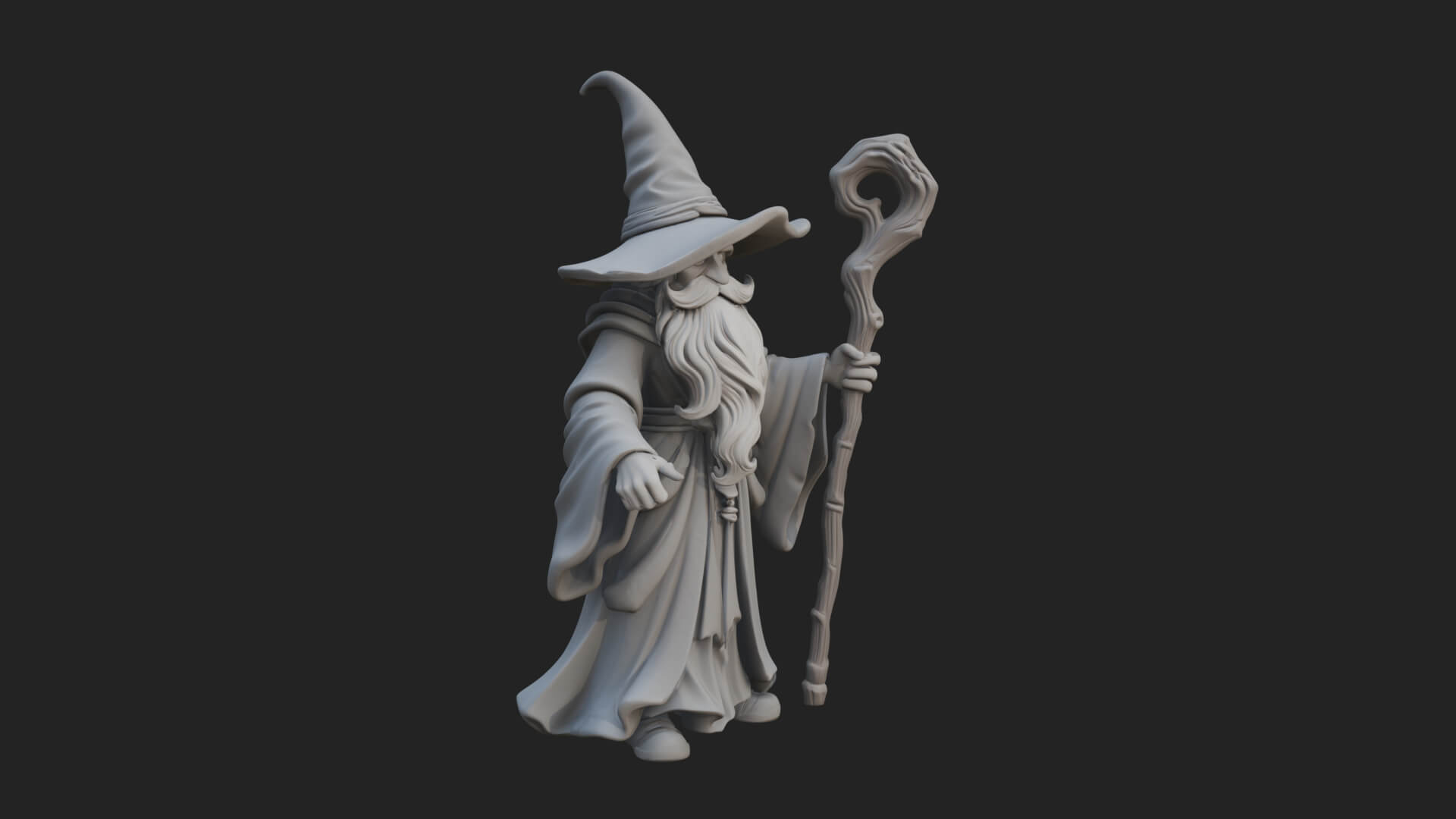 Hooded Wizard with Staff Statue Design 9 3D Print Model 3D Model