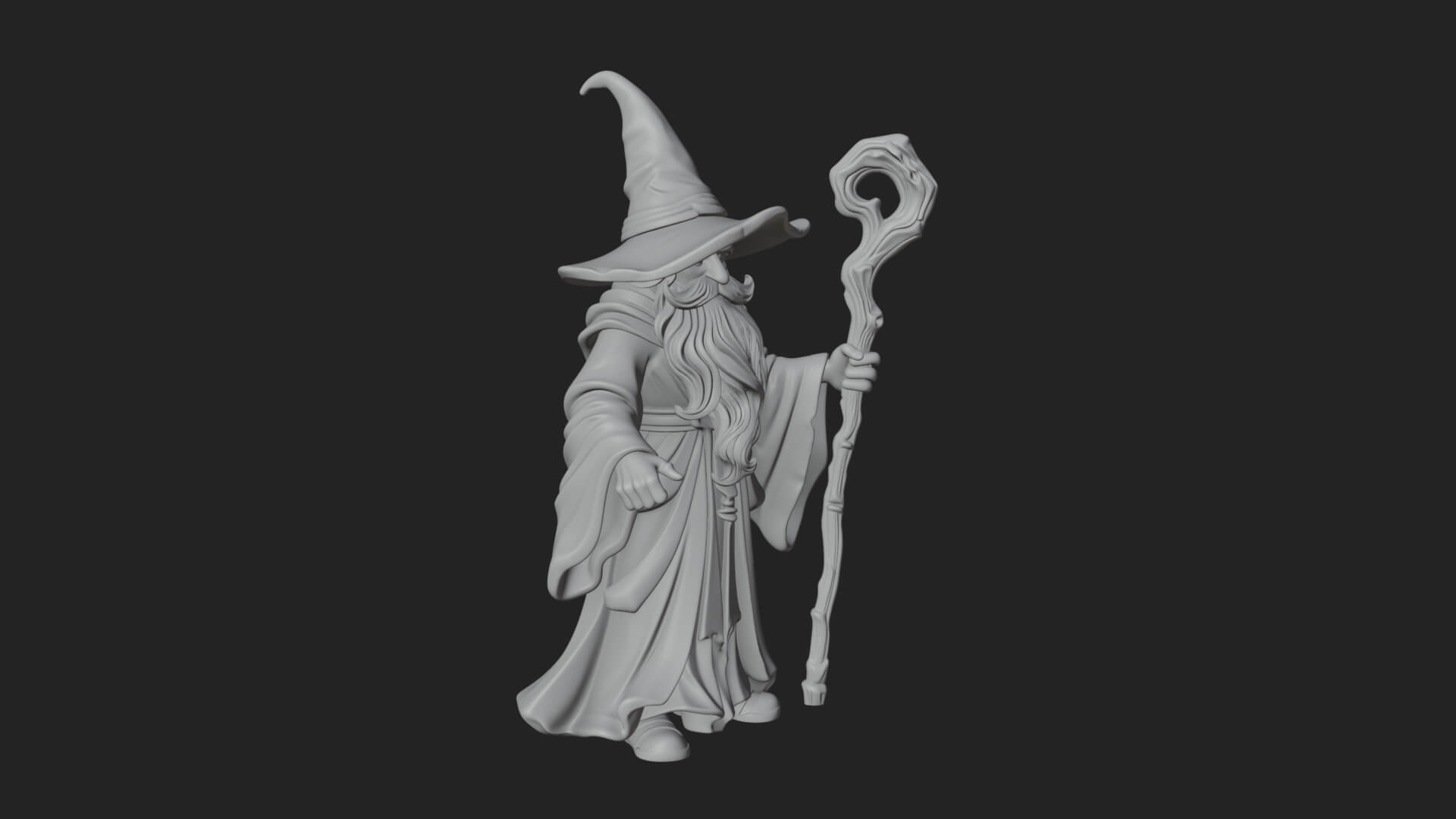 Hooded Wizard with Staff Statue Design 9 3D Print Model 3D Model