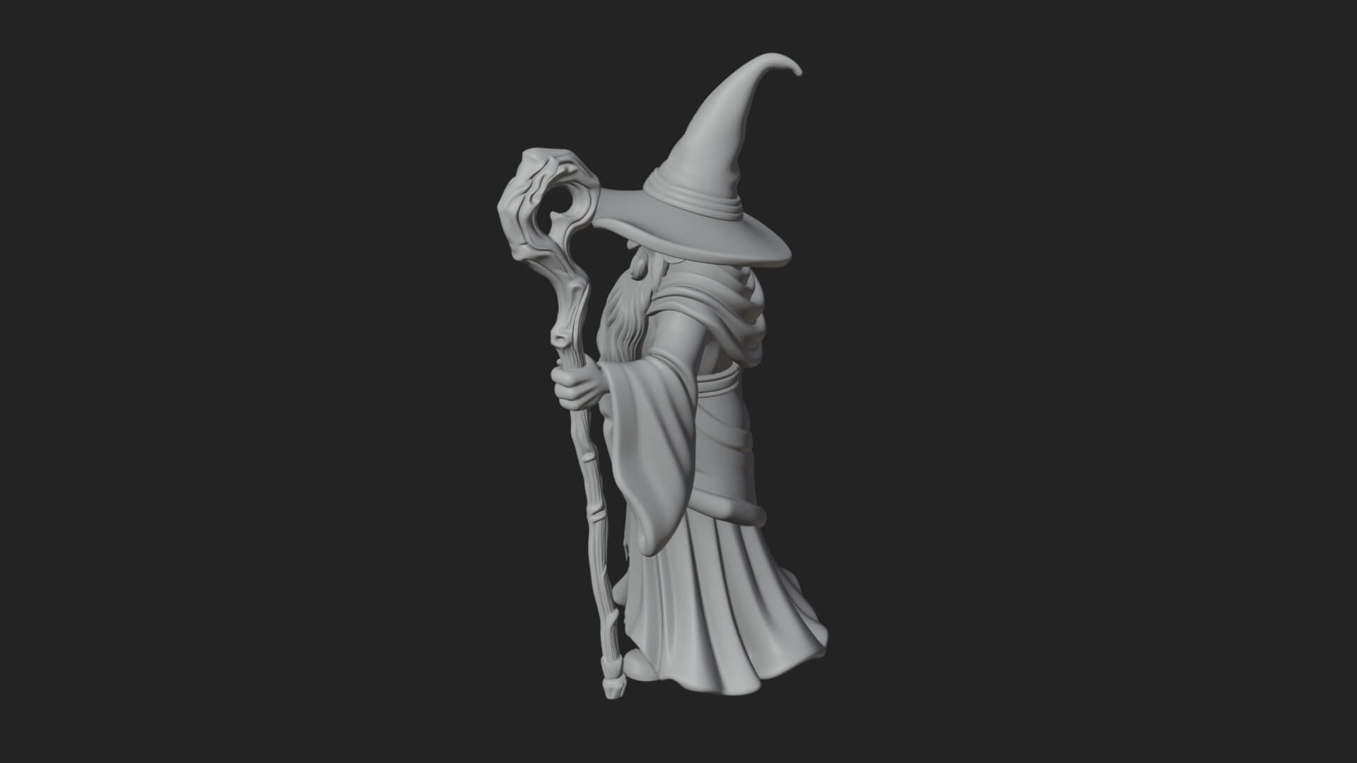 Hooded Wizard with Staff Statue Design 9 3D Print Model 3D Model