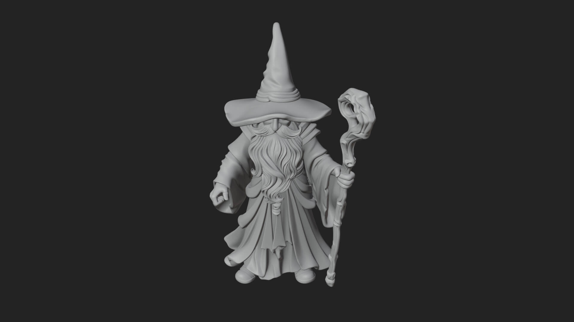 Hooded Wizard with Staff Statue Design 9 3D Print Model 3D Model