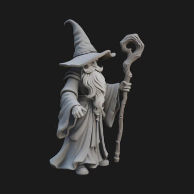 Hooded Wizard with Staff Statue Design 9 3D Print Model