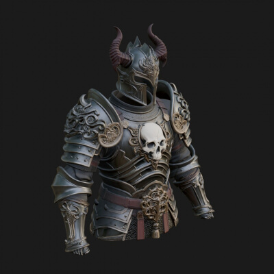 Horned Armor Display Bust Statue Design 3 3D Print Model