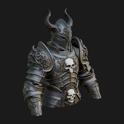 Horned Armor Display Bust Statue Design 4 3D Print Model