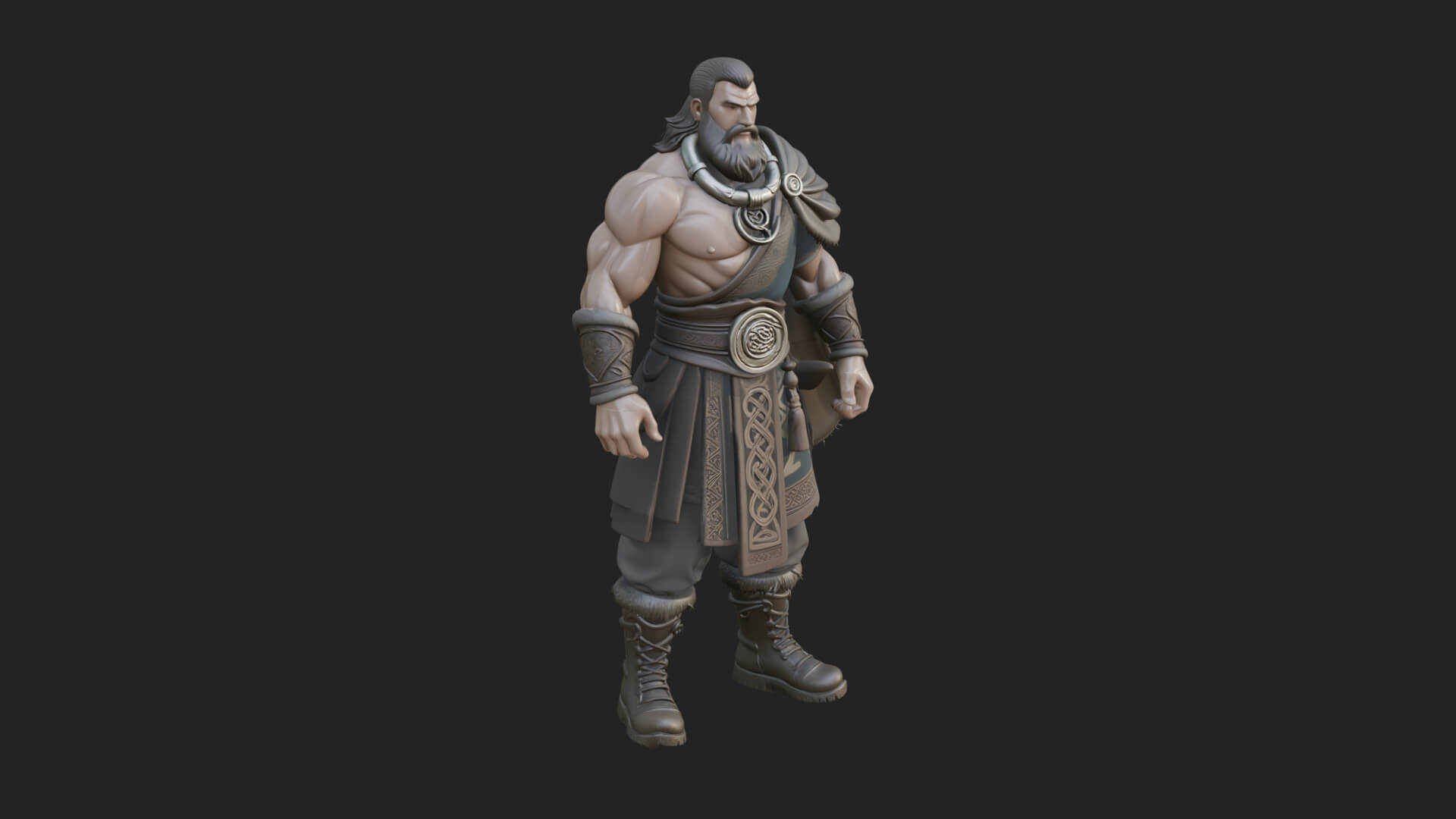 Horned Barbarian Chieftain Statue Design 4 3D Print Model 3D Model
