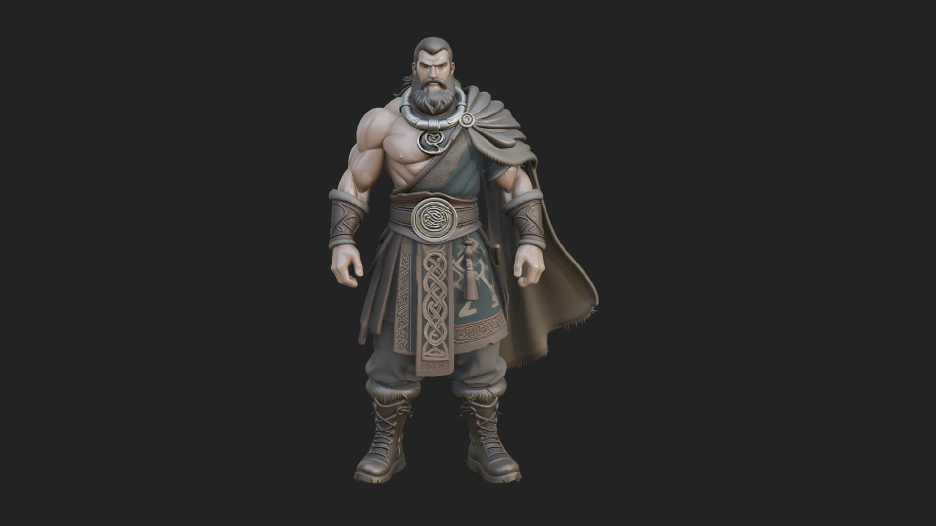 Horned Barbarian Chieftain Statue Design 4 3D Print Model 3D Model