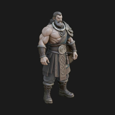 Horned Barbarian Chieftain Statue Design 4 3D Print Model