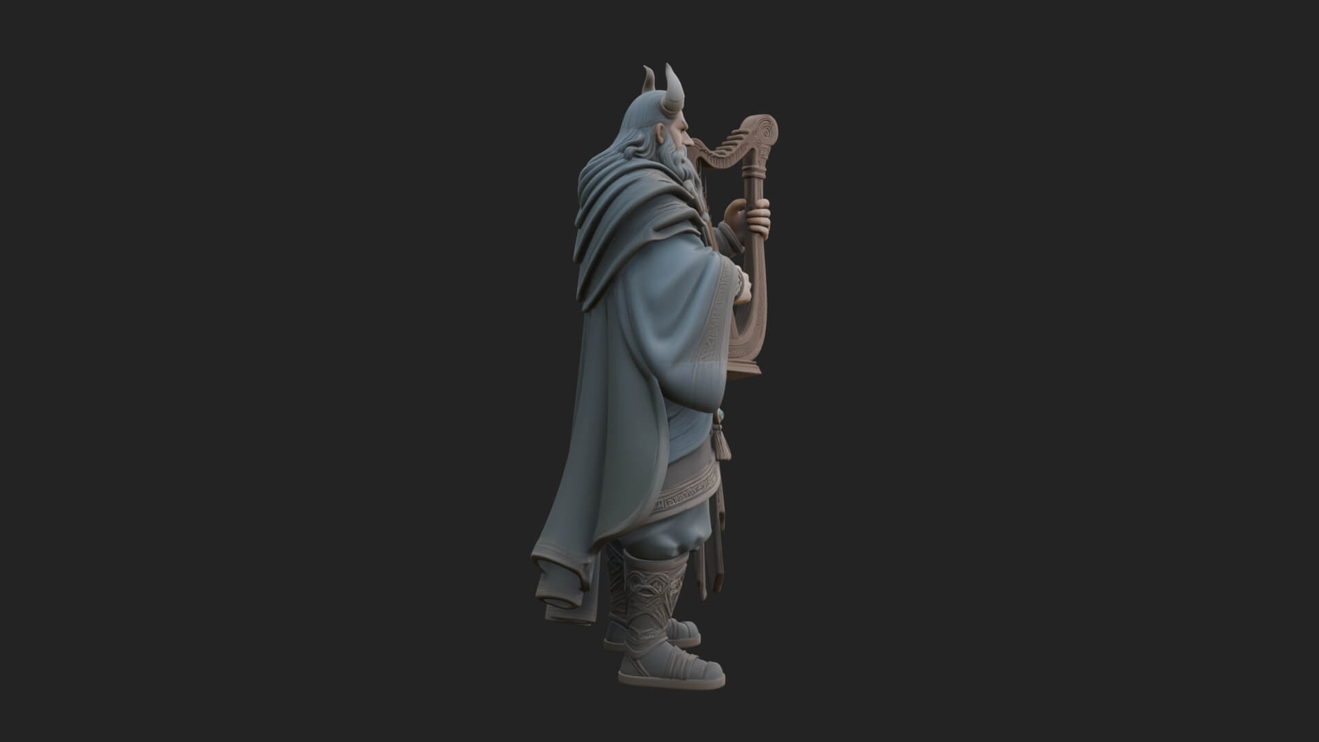 Horned Bard with Harp Statue Design 1 3D Print Model 3D Model