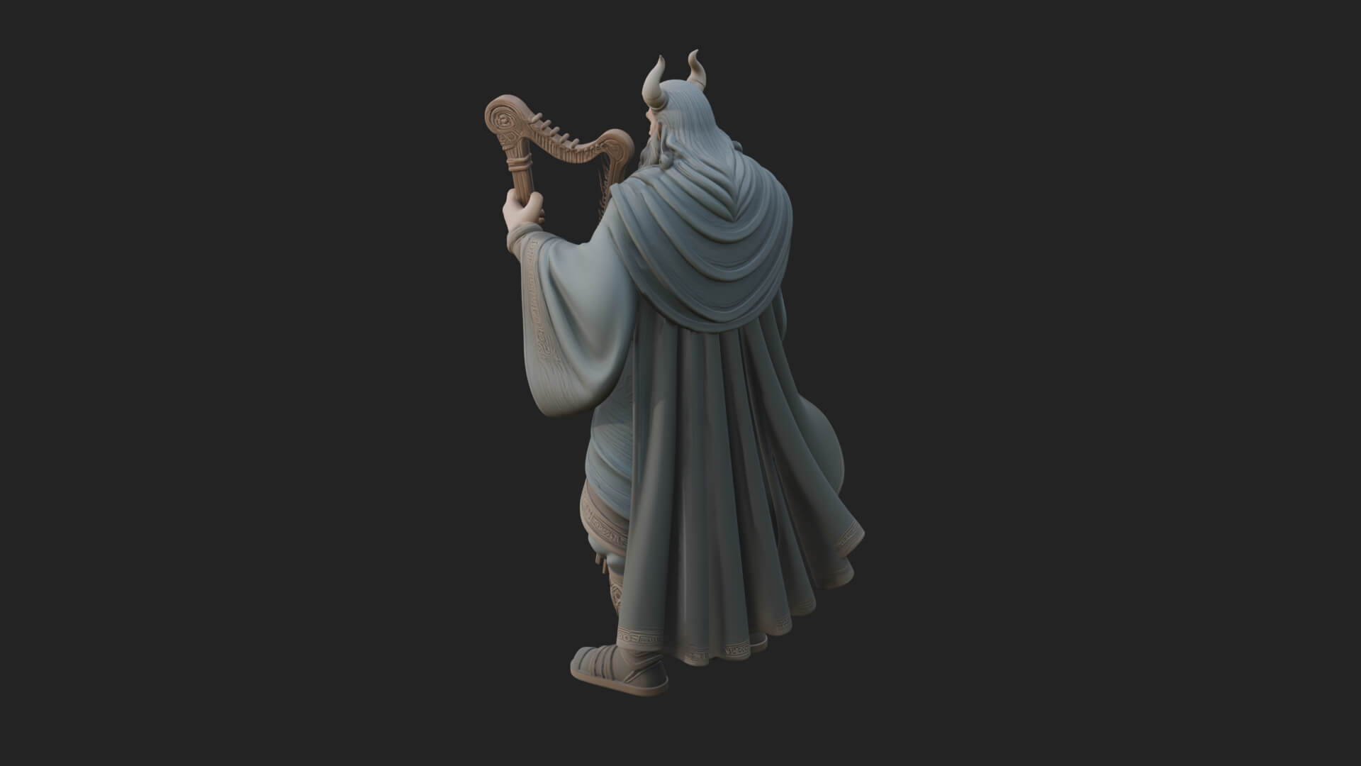 Horned Bard with Harp Statue Design 1 3D Print Model 3D Model