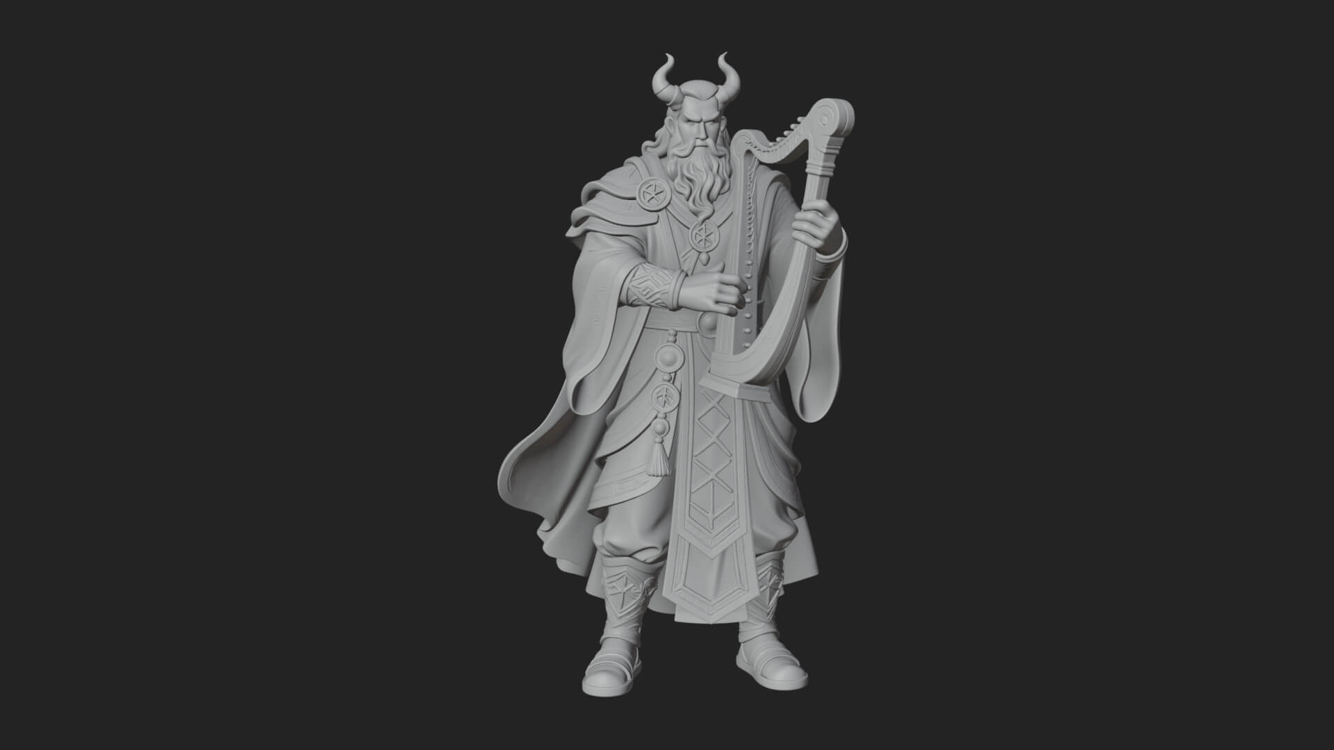 Horned Bard with Harp Statue Design 1 3D Print Model 3D Model