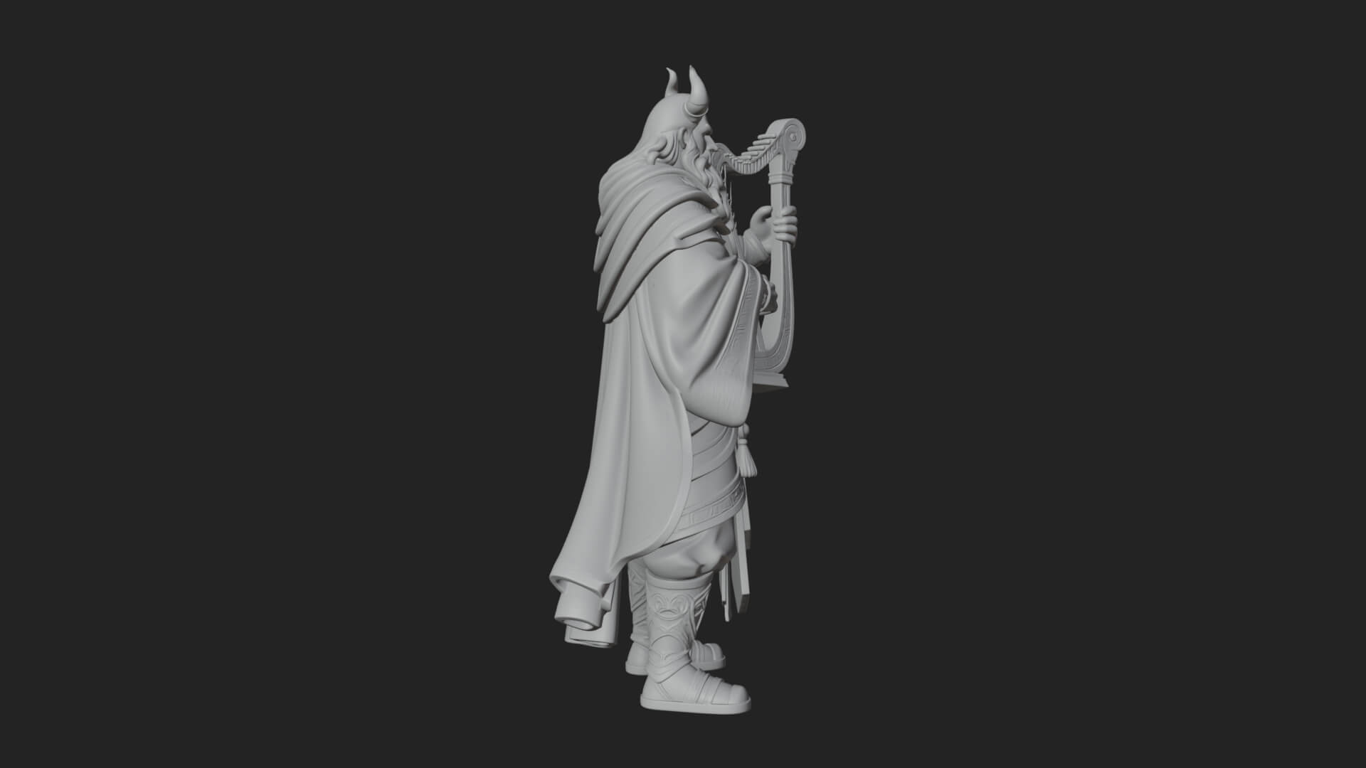 Horned Bard with Harp Statue Design 1 3D Print Model 3D Model