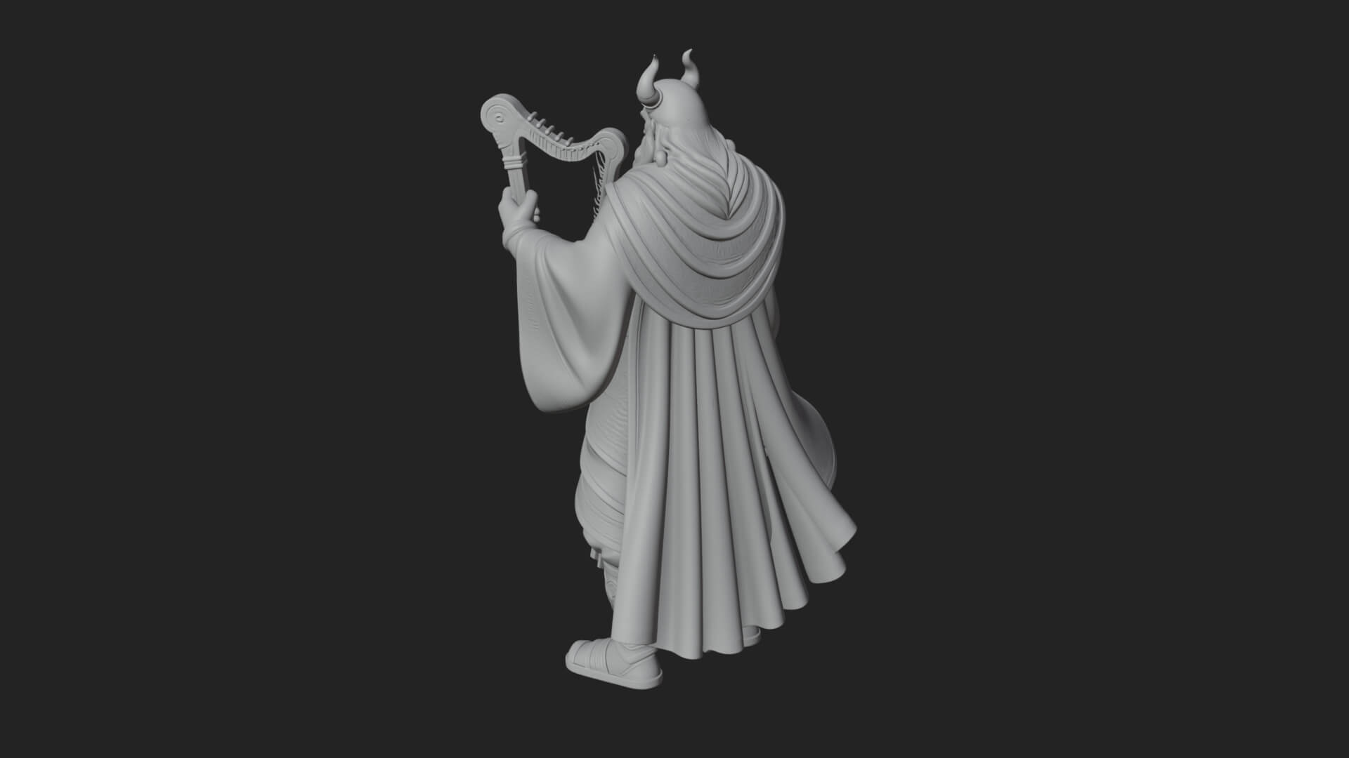 Horned Bard with Harp Statue Design 1 3D Print Model 3D Model