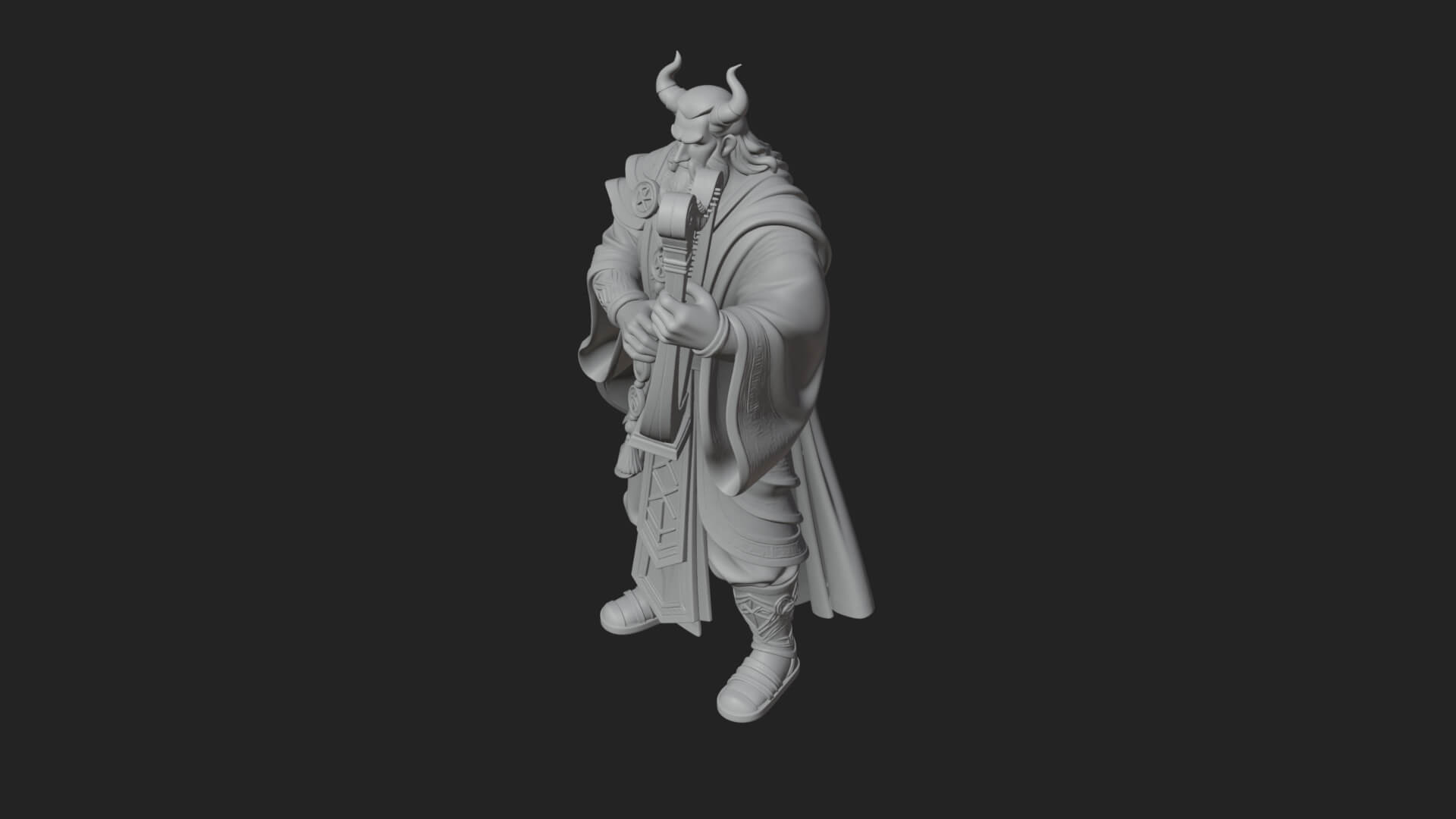 Horned Bard with Harp Statue Design 1 3D Print Model 3D Model