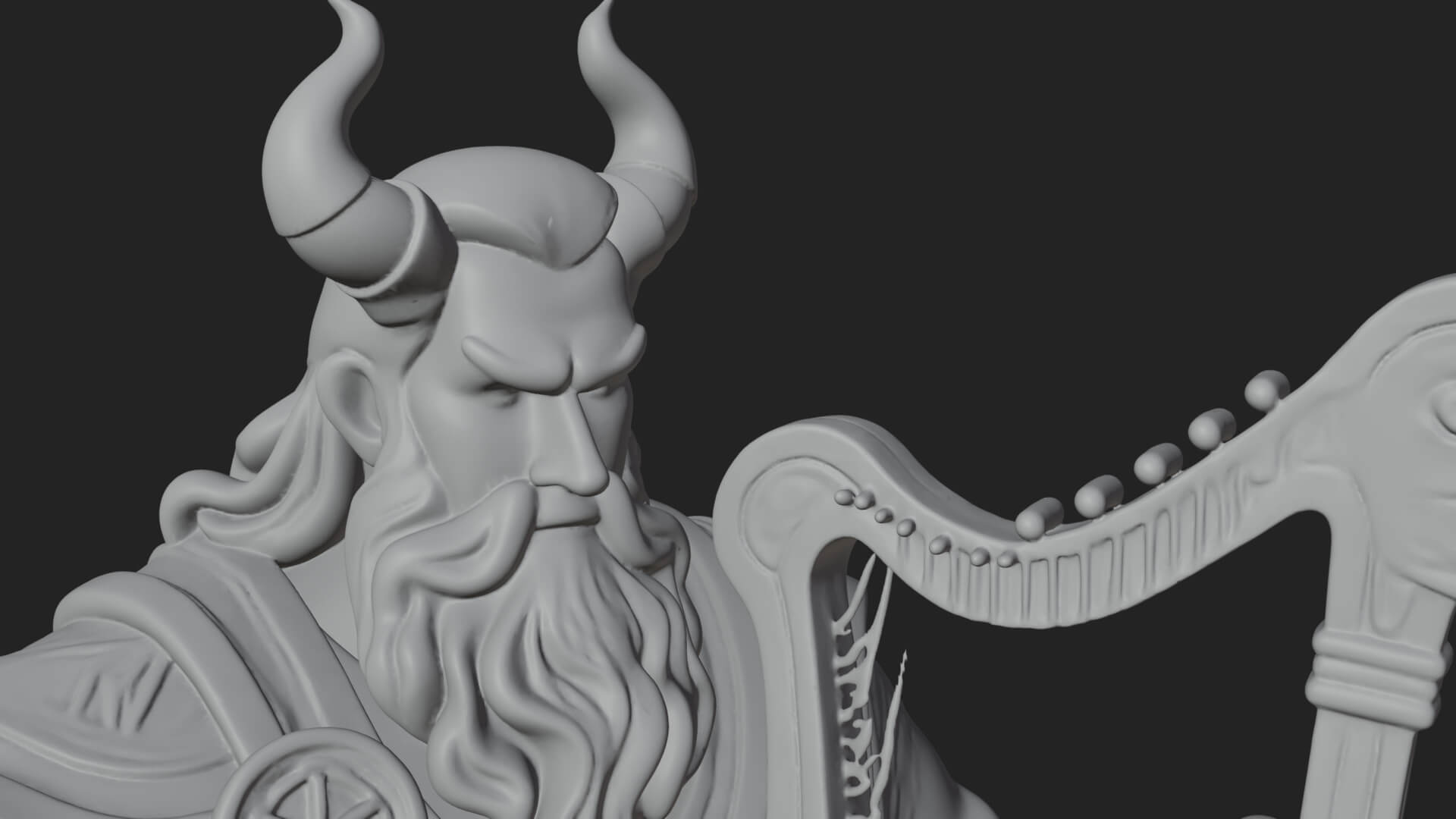 Horned Bard with Harp Statue Design 1 3D Print Model 3D Model