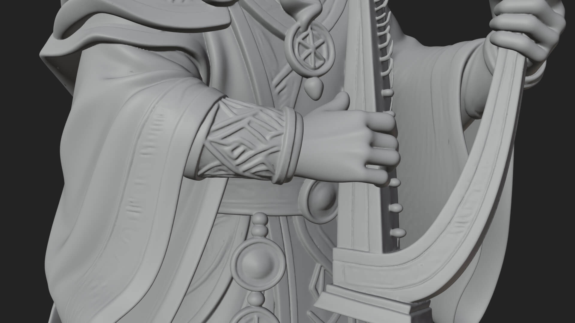 Horned Bard with Harp Statue Design 1 3D Print Model 3D Model