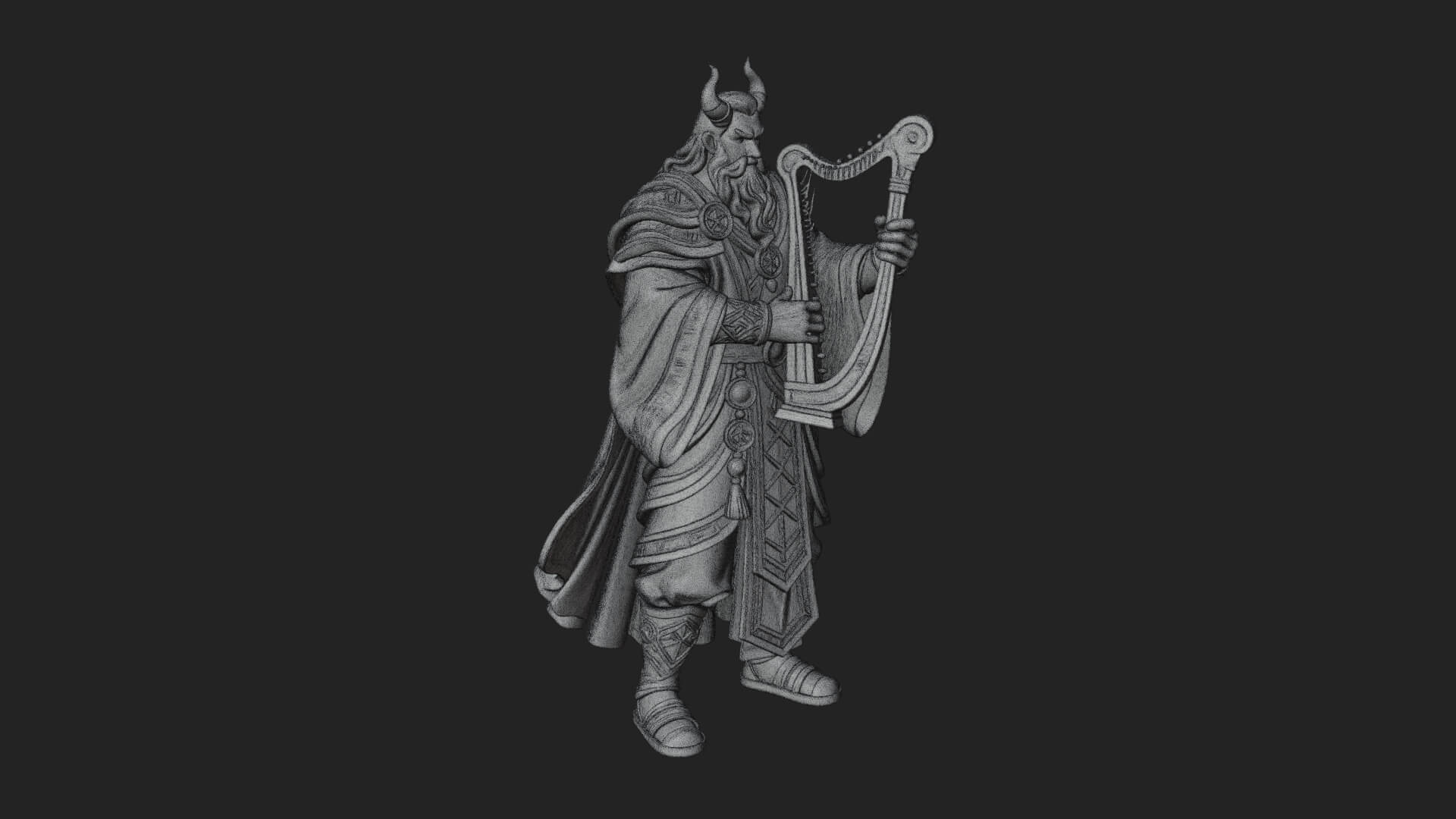 Horned Bard with Harp Statue Design 1 3D Print Model 3D Model