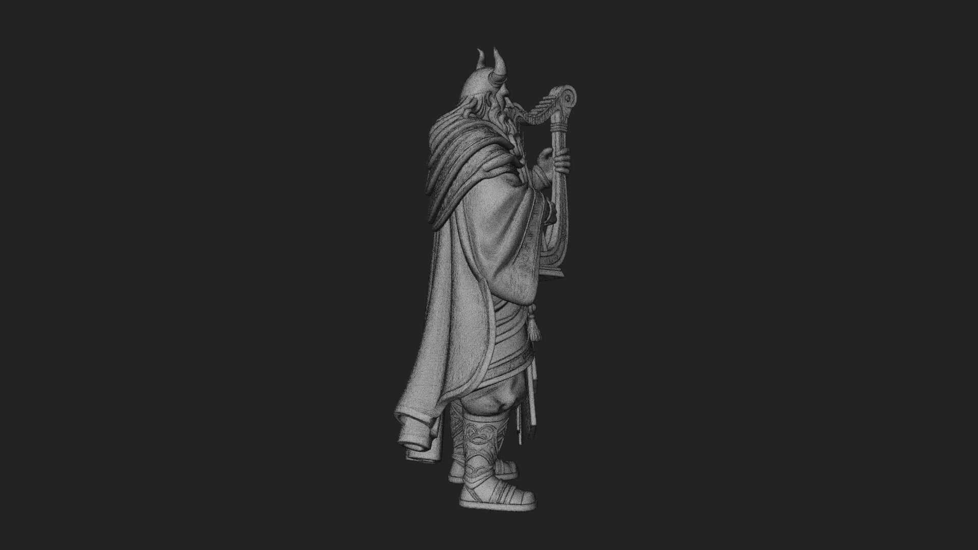 Horned Bard with Harp Statue Design 1 3D Print Model 3D Model