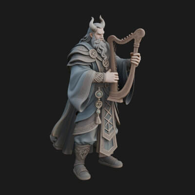 Horned Bard with Harp Statue Design 1 3D Print Model