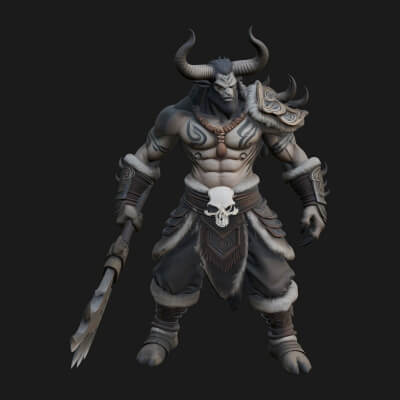 Horned Beast Warrior Statue Design 1 3D Print Model