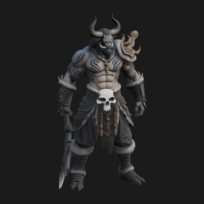 Horned Beast Warrior Statue Design 2 3D Print Model