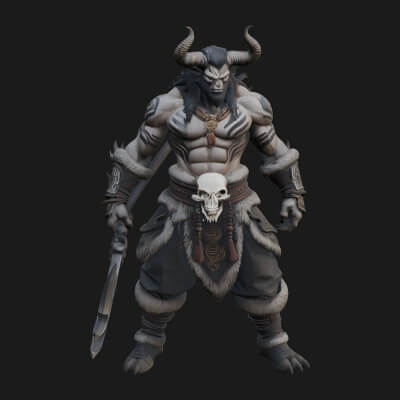 Horned Beast Warrior Statue Design 3 3D Print Model
