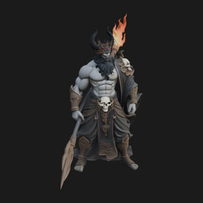Horned Beast Warrior Statue Design 4 3D Print Model