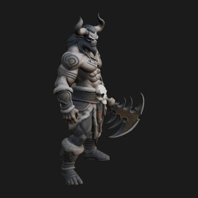 Horned Beast Warrior Statue Design 5 3D Print Model
