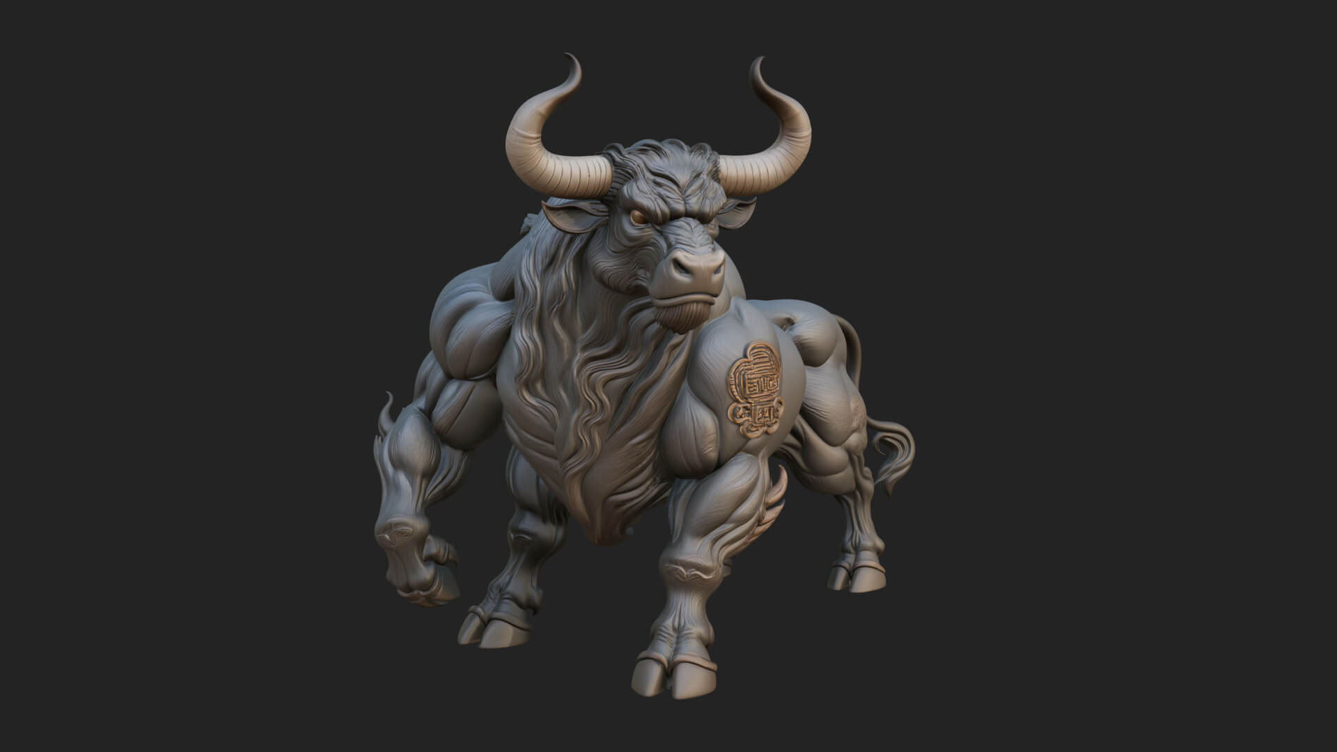 Horned Bull Animal Statue Design 1 3D Print Model 3D Model