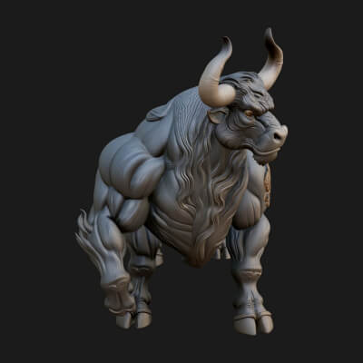 Horned Bull Animal Statue Design 1 3D Print Model