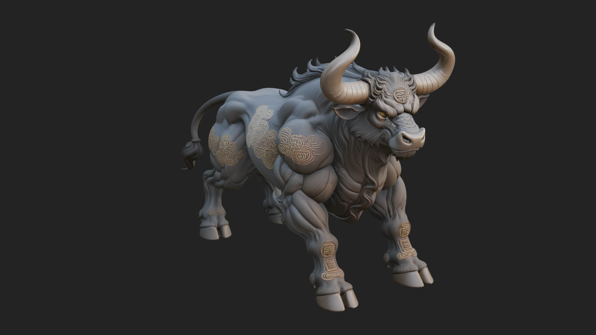 Horned Bull Animal Statue Design 2 3D Print Model 3D Model