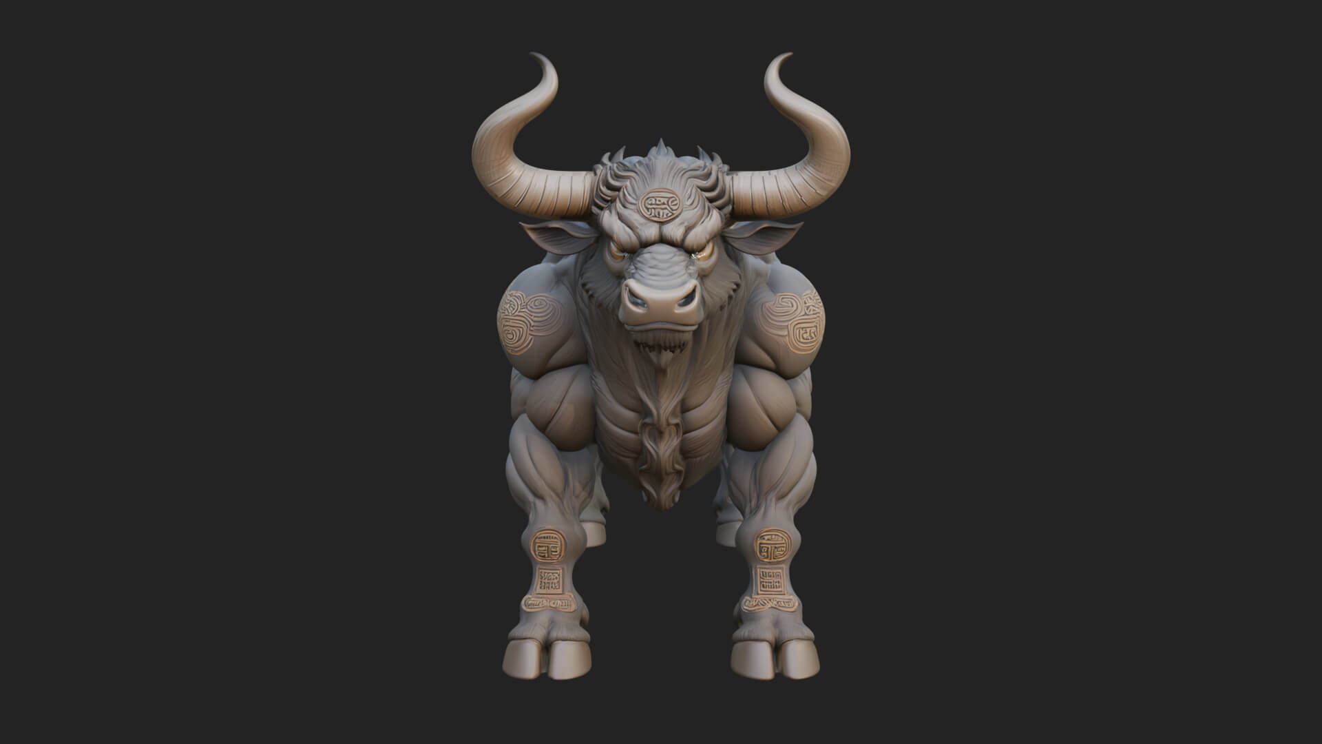 Horned Bull Animal Statue Design 2 3D Print Model 3D Model