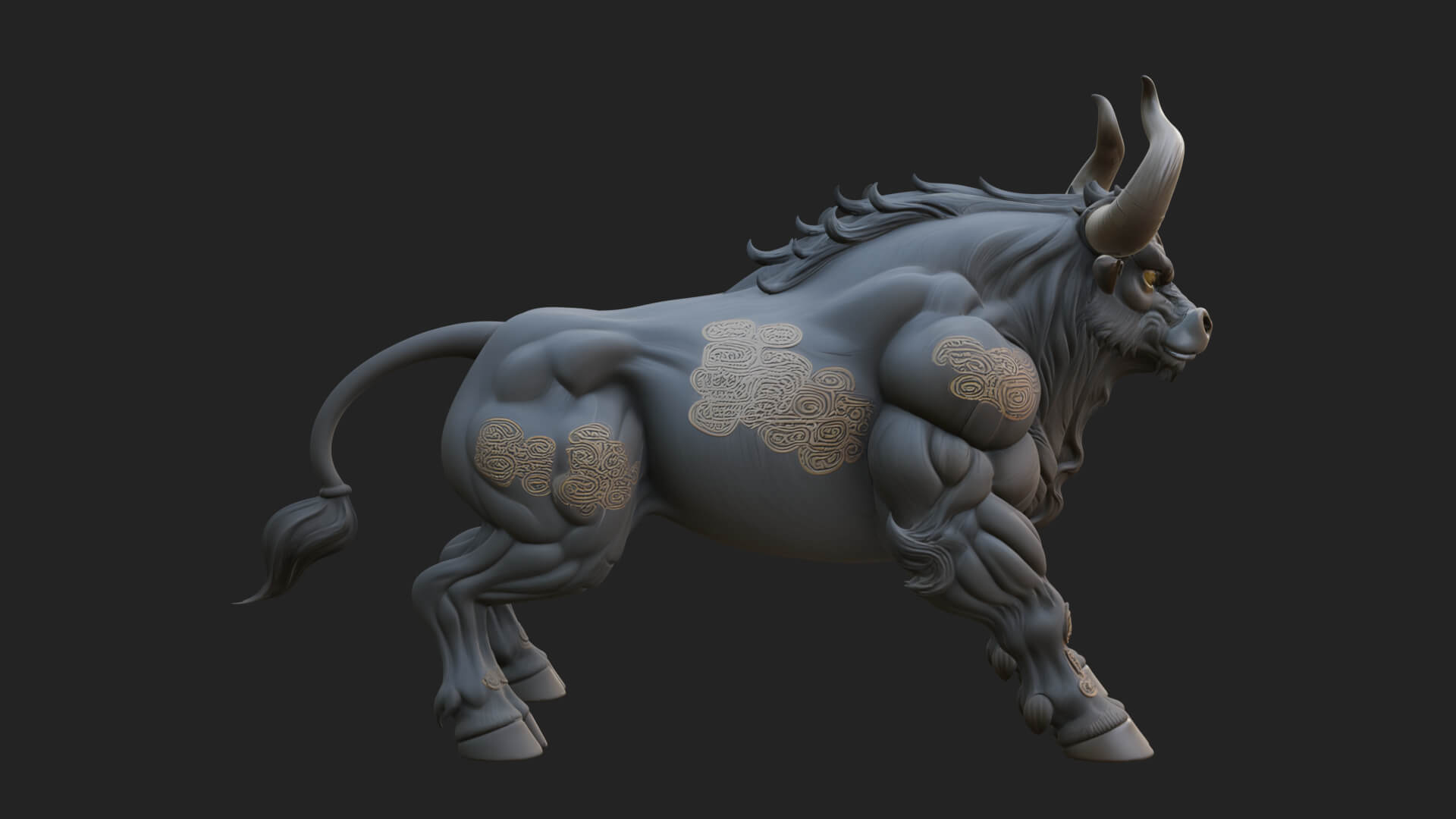 Horned Bull Animal Statue Design 2 3D Print Model 3D Model