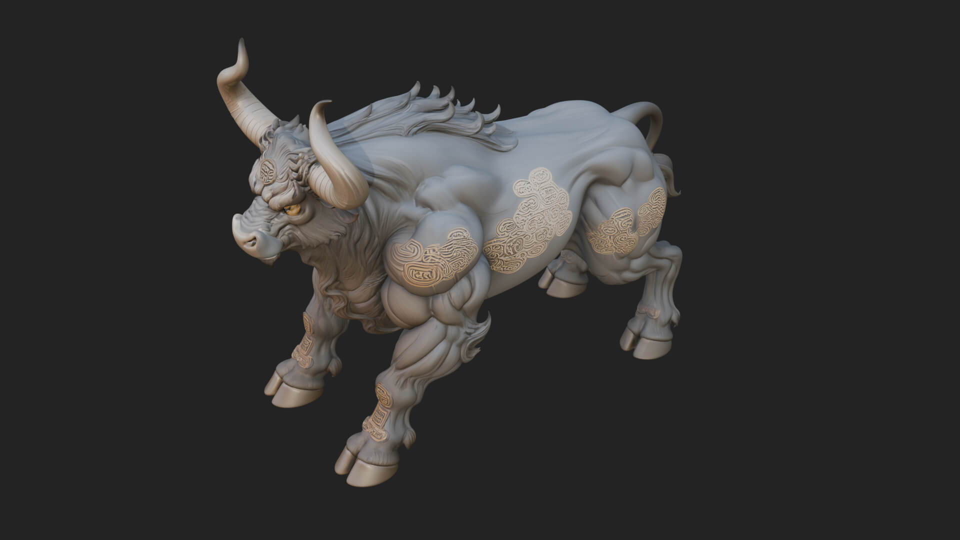 Horned Bull Animal Statue Design 2 3D Print Model 3D Model