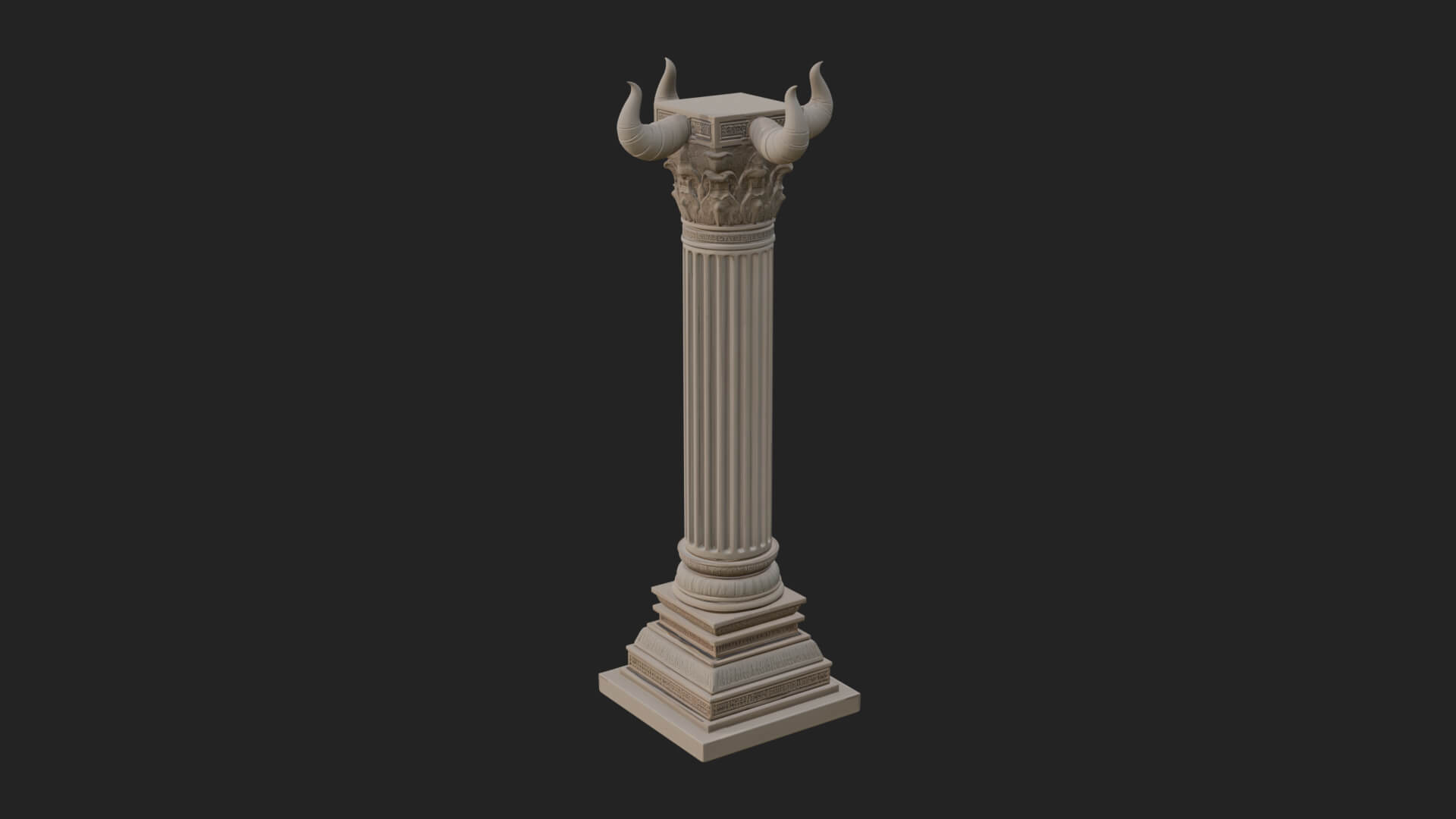 Horned Capital Stone Column Design 1 3D Print Model 3D Model