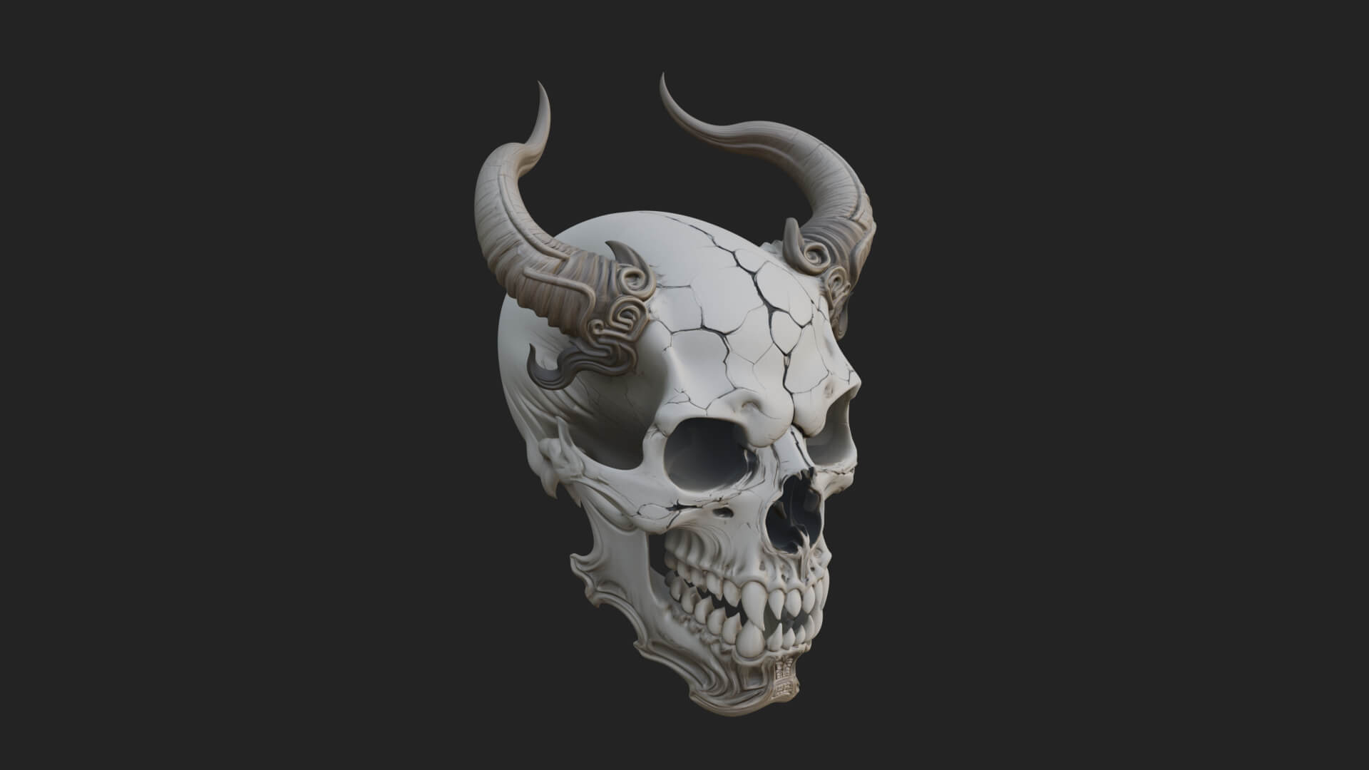 Horned Carved Skull Statue Design 1 3D Print Model 3D Model