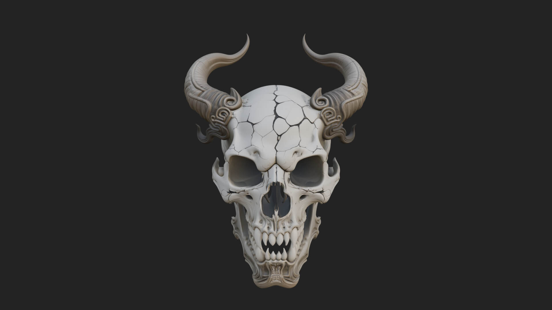 Horned Carved Skull Statue Design 1 3D Print Model 3D Model