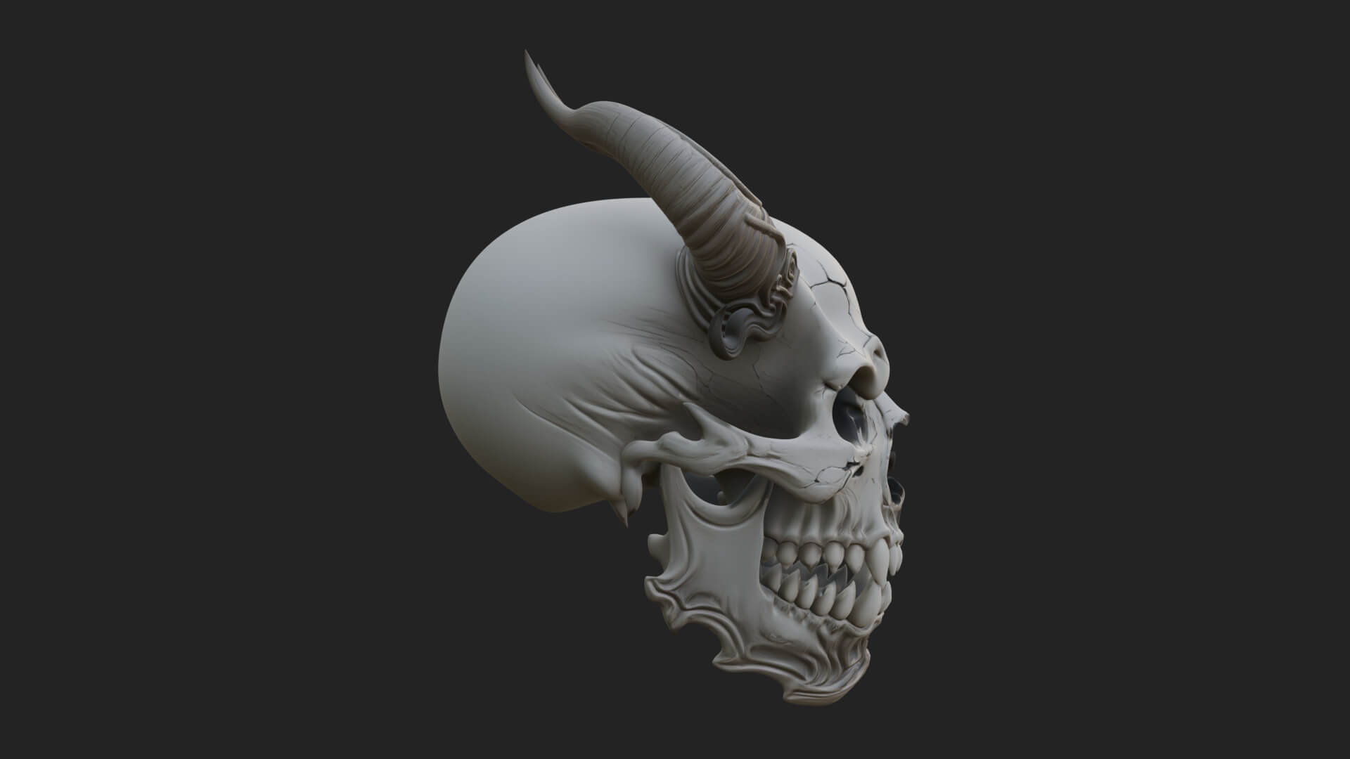 Horned Carved Skull Statue Design 1 3D Print Model 3D Model