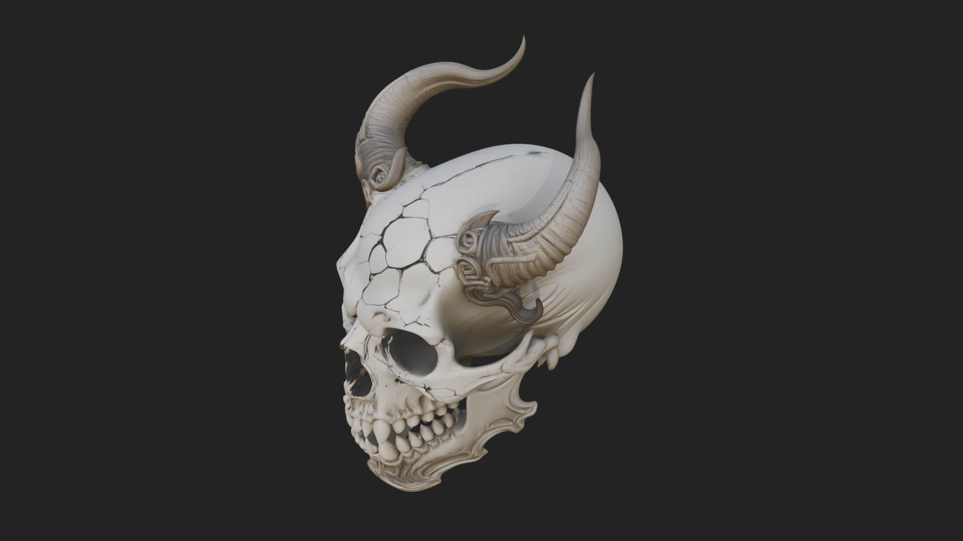 Horned Carved Skull Statue Design 1 3D Print Model 3D Model
