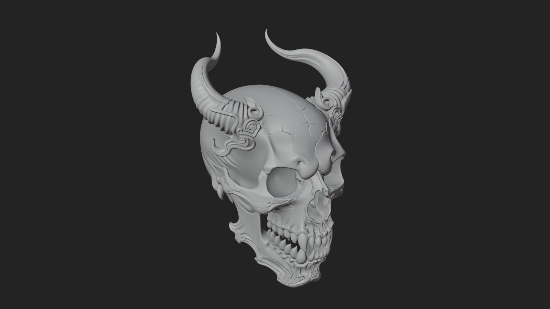Horned Carved Skull Statue Design 1 3D Print Model 3D Model