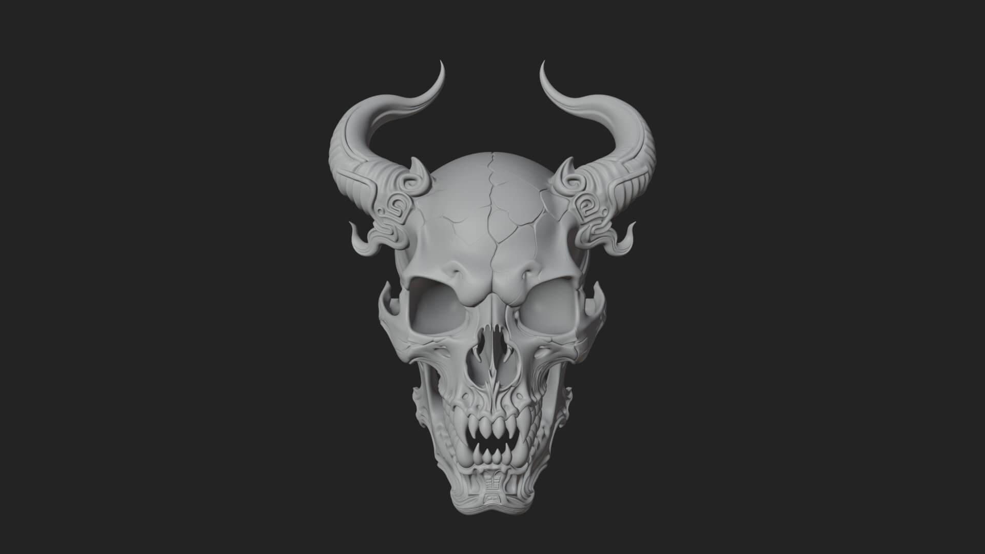 Horned Carved Skull Statue Design 1 3D Print Model 3D Model