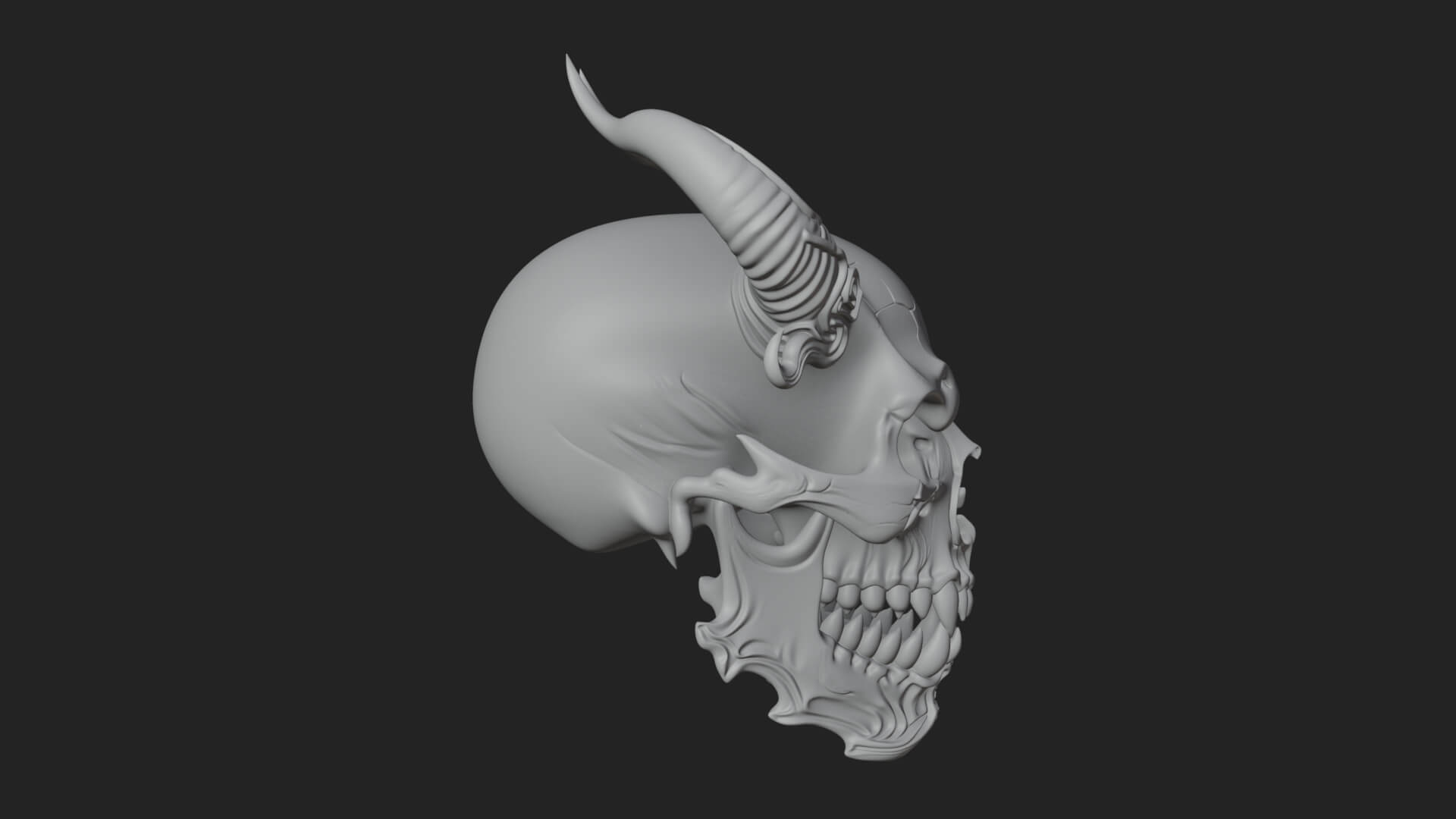 Horned Carved Skull Statue Design 1 3D Print Model 3D Model
