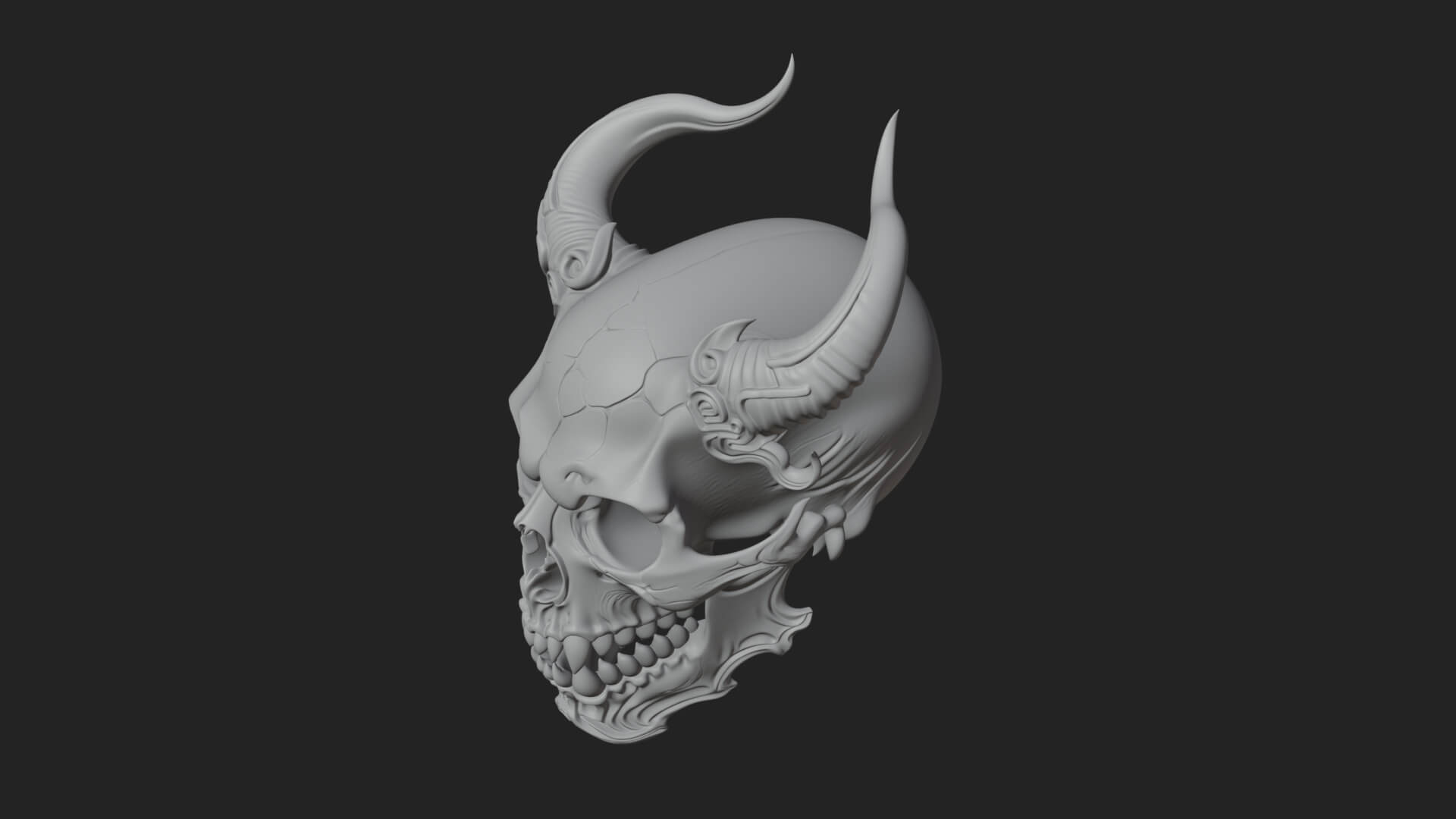Horned Carved Skull Statue Design 1 3D Print Model 3D Model
