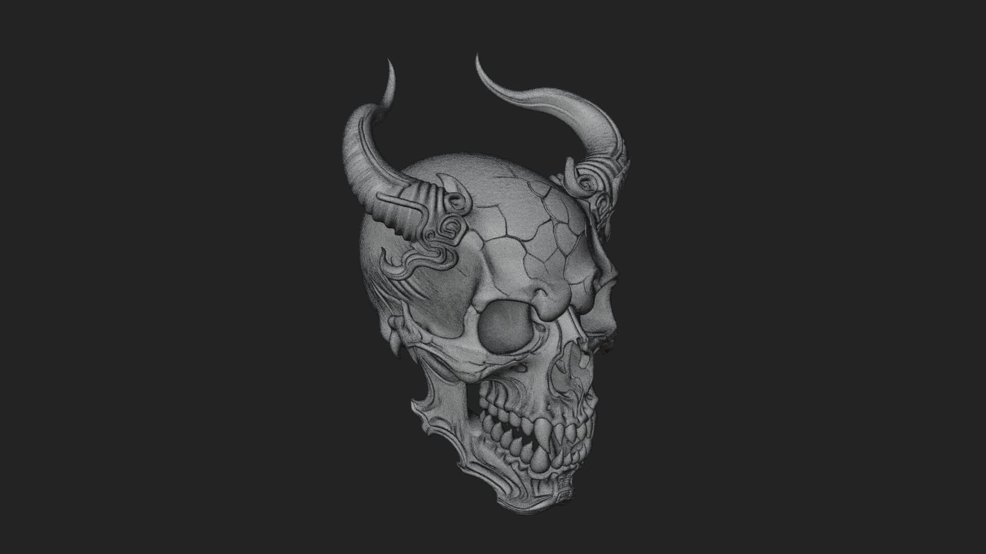 Horned Carved Skull Statue Design 1 3D Print Model 3D Model