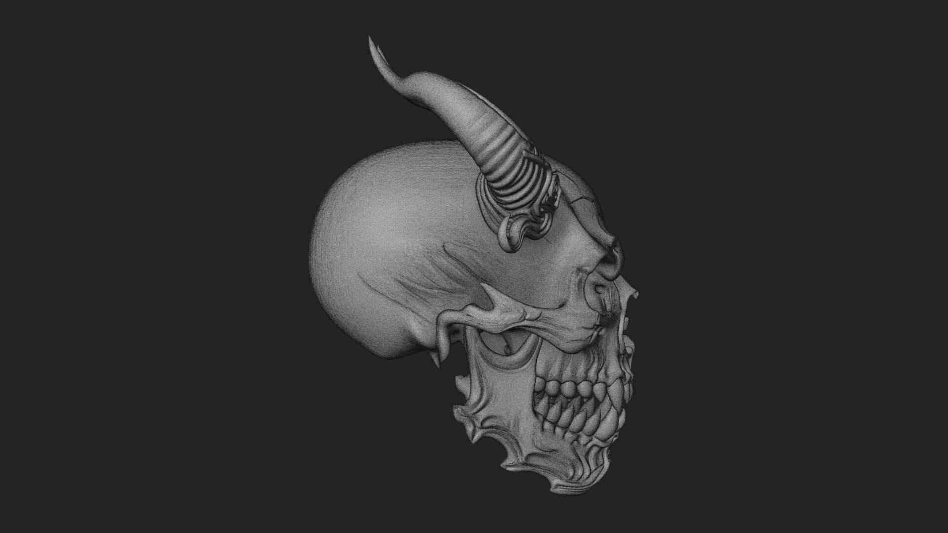 Horned Carved Skull Statue Design 1 3D Print Model 3D Model