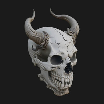 Horned Carved Skull Statue Design 1 3D Print Model