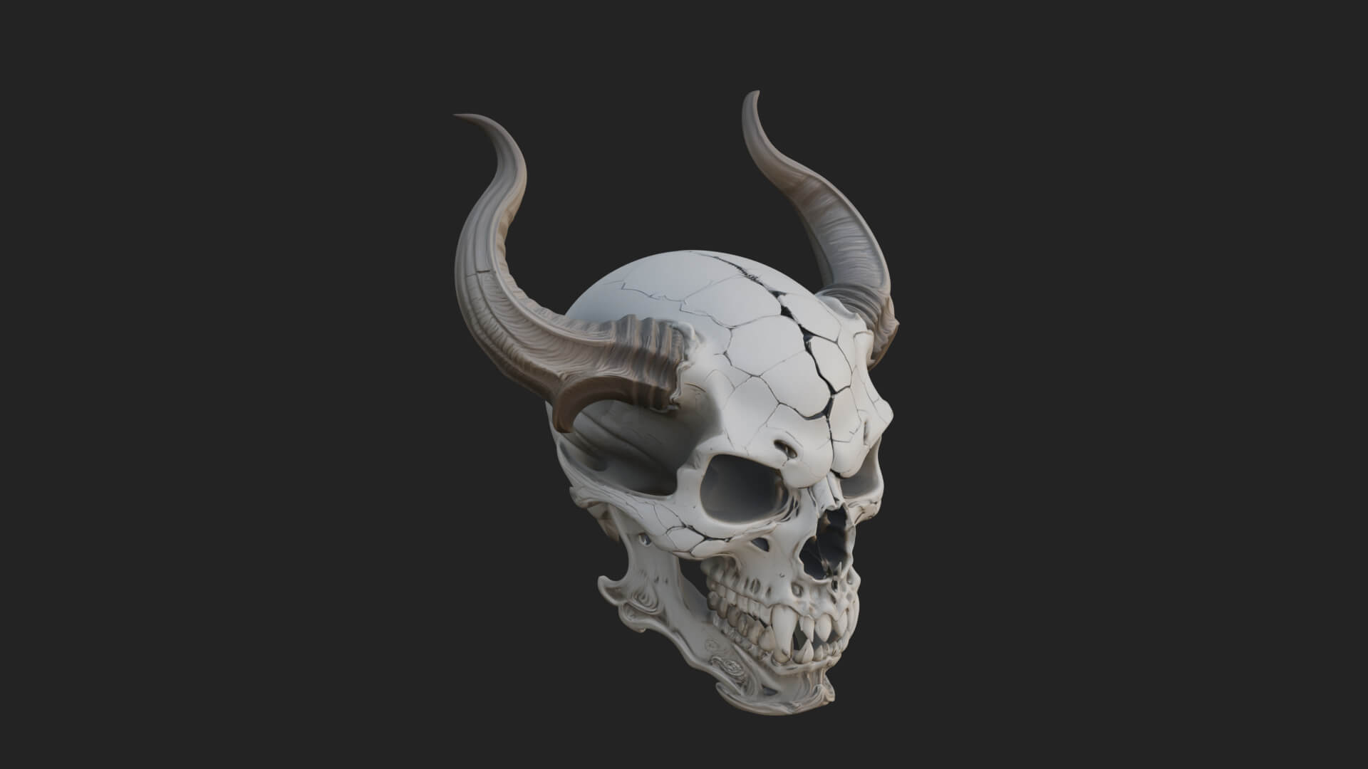Horned Carved Skull Statue Design 2 3D Print Model 3D Model