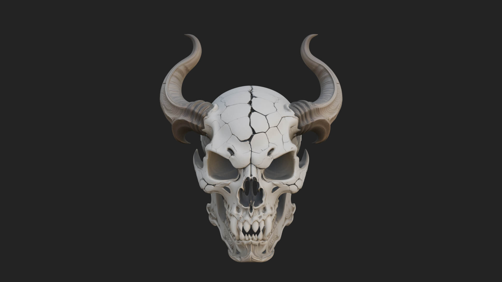 Horned Carved Skull Statue Design 2 3D Print Model 3D Model
