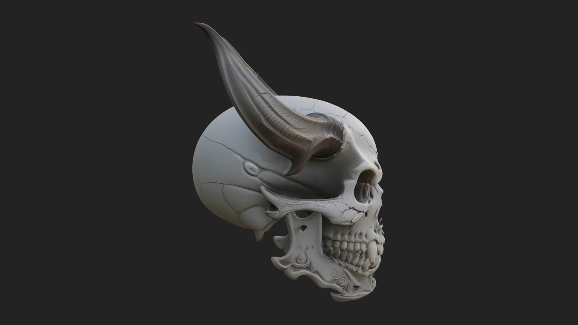 Horned Carved Skull Statue Design 2 3D Print Model 3D Model