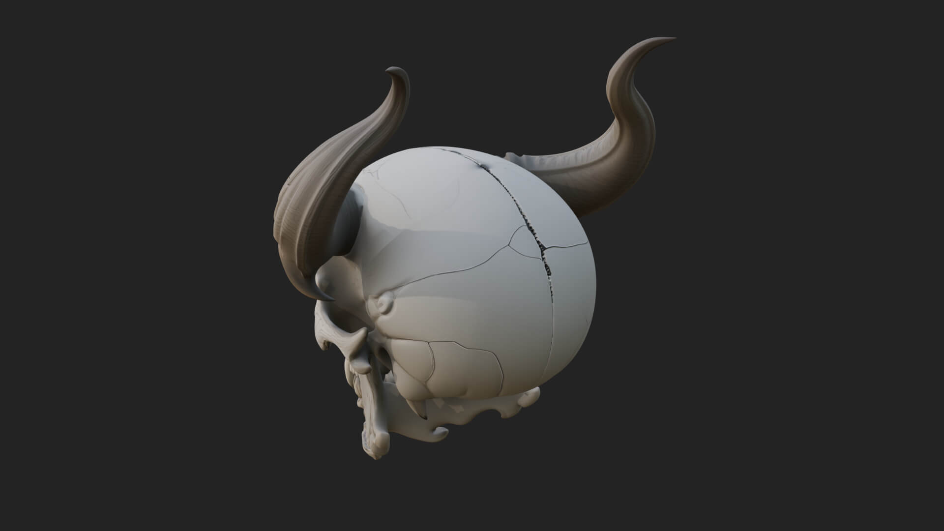 Horned Carved Skull Statue Design 2 3D Print Model 3D Model