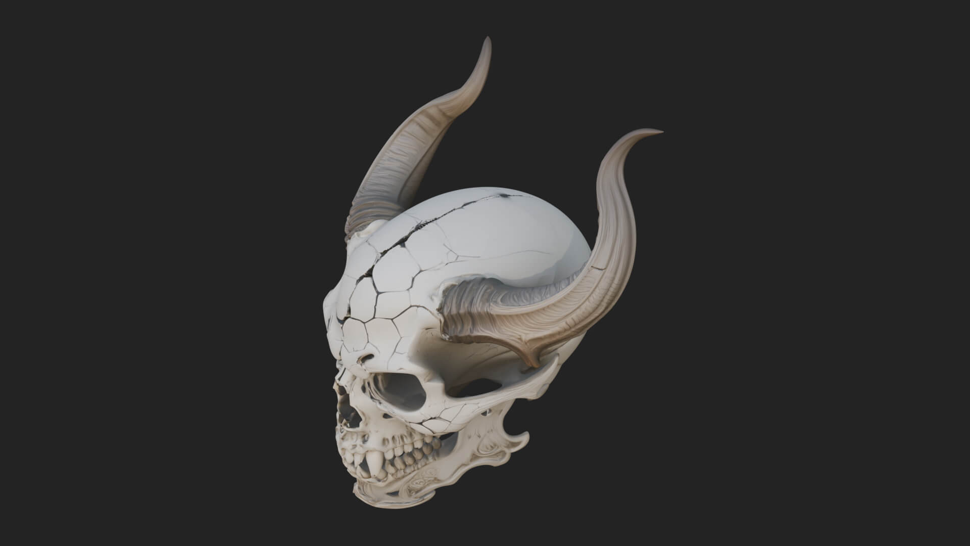 Horned Carved Skull Statue Design 2 3D Print Model 3D Model